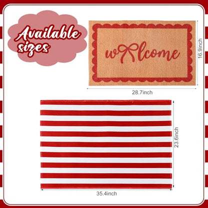 Tinideya 2 Pcs Red and White Stripe Welcome Mats for Front Door - color: Red,white