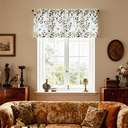 Leeva Farmhouse Bird Floral Rod Pocket Kitchen Valance, 52 x 18, 1 Panel - color: A5, size: 52"W x 18"L (Pack of 1)