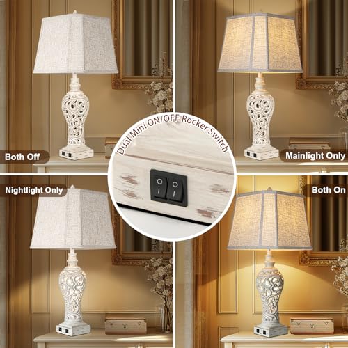 LuxSight Collection 32" Table Lamp Set of 2 with Nightlight and 2 USB Ports - color: Cream-Set of 2, size: 32 inch
