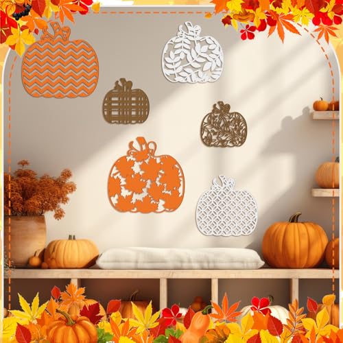 CroBlissful 6 Pcs Fall Pumpkin Wall Decor Autumn Wooden Wall Art - size: 9.45 in, style: Pumpkin