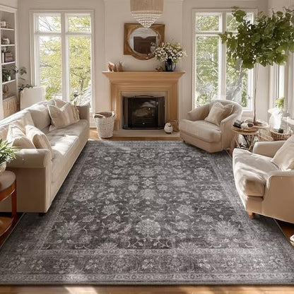 Washable 8x10 Area Rugs for Living Room Bedroom, Charcoal Gray - color: Charcoal Gray, size: 8' x 10' (Rectangular)