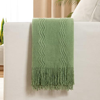MIULEE Sage Green Knitted Boho Throw Blanket for Couch 50"x60" - color: Sage Green, size: 50" x 60"