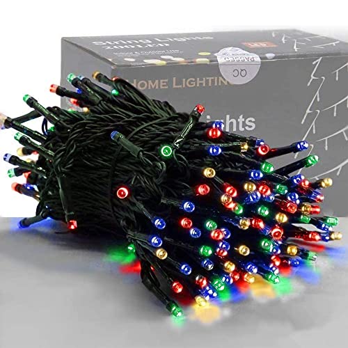 HOME LIGHTING 66ft Christmas Decorative Mini Lights, 200 LED Green Wire Fairy Starry String Lights Plug in, 8 Lighting Modes, for Indoor Outdoor Xmas Tree Wedding Party Decoration (Multicolor) - color: Multicolor