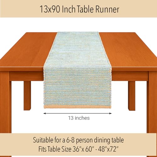 Chardin Home Natural Jute Table Runner, 13x90 Inch, Sky Blue-White - color: Natural Jute-sky Blue-white, size: 13x90 Inch.