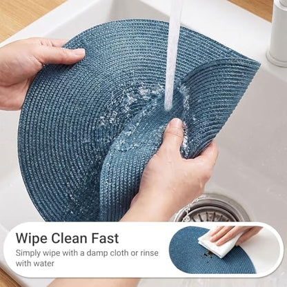 FunWheat Round Braided Placemats Set of 12 Place Mats for Dining Table Woven Washable Non-Slip Table Mats 15 Inch(Blue,12pcs) - color: Blue, size: Set of 12