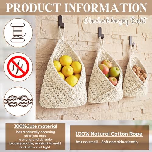 Honeydak 3 Hanging Baskets, Cream, Envelope Basket - color: Cream, style: Envelope Basket