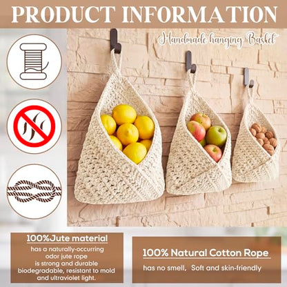 Honeydak 3 Hanging Baskets, Cream, Envelope Basket - color: Cream, style: Envelope Basket