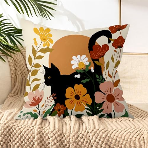 16x16 Set of 4 Tropical Flower Cat Throw Pillow Cushion Covers - size: 16" x 16" (Pack of 4)