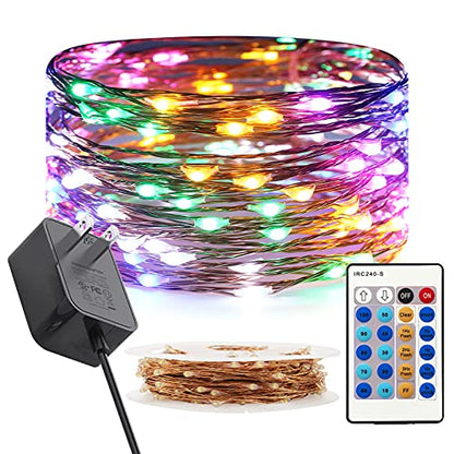 RUICHEN Fairy Lights Plug in with Remote, 33 Ft 100 LED, Multicolor - color: Multicolor
