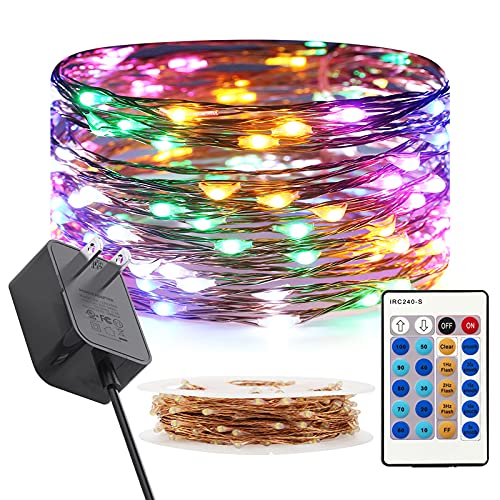 RUICHEN Fairy Lights Plug in with Remote, 33 Ft 100 LED, Multicolor - color: Multicolor