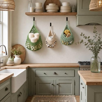 Honeydak 3 Hanging Baskets, Sage Green Mix, Open Mesh Teardrop - color: Sage Green Mix, style: Open Mesh Teardrop