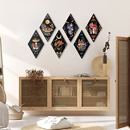 Sintuff Mushroom Wall Art Gothic Boho Sun Moon Phases Decor,Mushroom - style: Mushroom