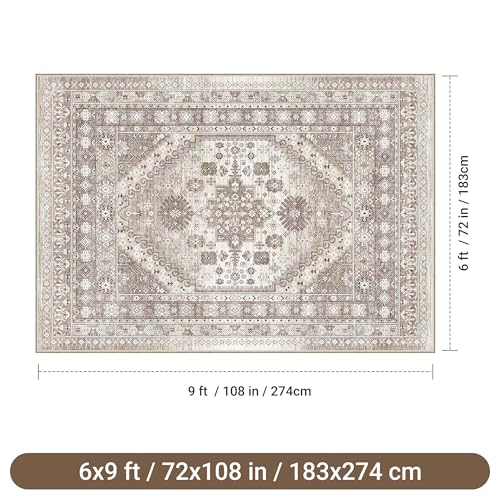 befbee 6x9 Washable Area Rug, Non Slip Rug for Living Room Brown - color: Brown/Beige, size: 6' x 9' (Rectangular)