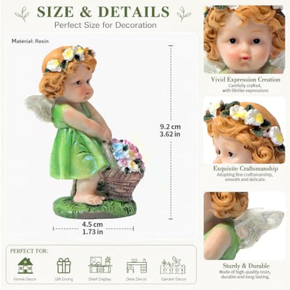 XJar Garden Fairy Figurine, Hand Painted Resin Yard Decor Statue - color: Flower Fairy Gardener-green