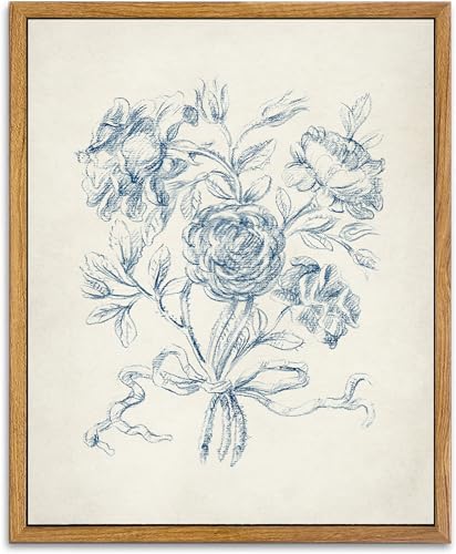 KBKBART Framed Wall Art Neutral Blue Rose Flower Sketch Canvas Prints - color: Blue Rose, size: 10"L x 8"W
