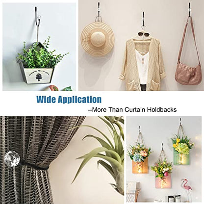 Crystal Curtain Holdbacks, Black Curtain Tieback Hooks Metal Decorative Curtain Pull Backs 4 Pack Heavy Duty Modern Drapery Tiebacks U Shaped Window Drape Holder - color: Black-4 Pack