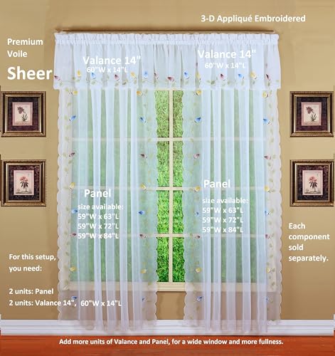 Today's Curtain,Vineyard 3-D Appliqué,Valance 14", White, 60" W x 14" L - color: White, size: 60"W x 14"L (Pack of 1)