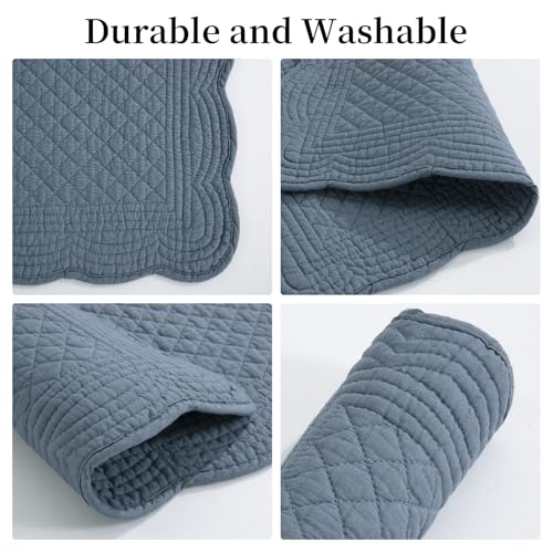 HOMBYS Quilted Placemats Set of 6 Washable-13x18 inches Rectangular Placemats for Kitchen Table-100% Cotton Fabric Rectangular Table Mats, (Blue) - color: Blue