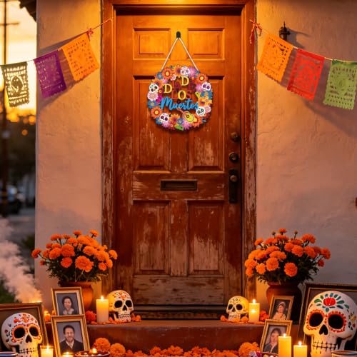 COCHIE Día De Los Muertos Sugar Skulls Door Decorations Welcome Sign - style: Death