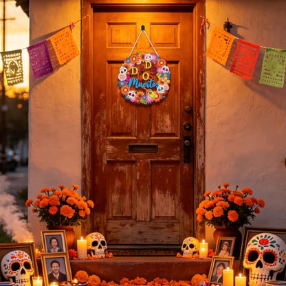 COCHIE Día De Los Muertos Sugar Skulls Door Decorations Welcome Sign - style: Death