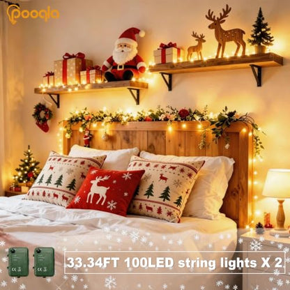 Pooqla Warm White String Lights Battery Powered, 2x100 LED Christmas Lights - color: Warm White, size: 100 LED x2