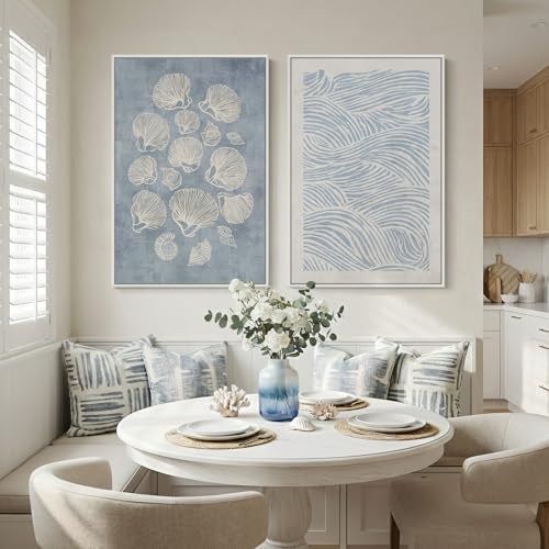 Large Framed Abstract Coastal Blue White Wall Art for Living Room, 24x36 In - color: Blue White, size: 24" W x 36" H x 2Pcs