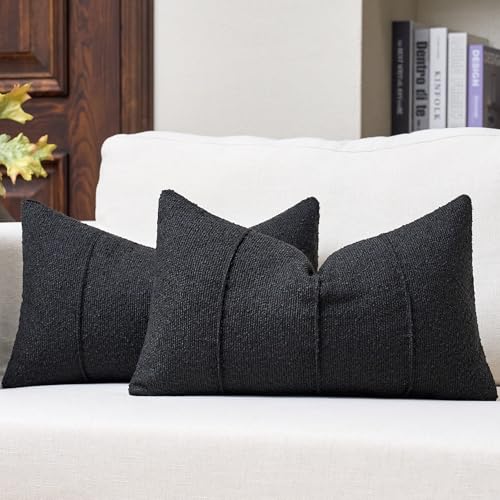 Textured Boucle Throw Pillow Covers 12x20 Inch Set of 2 Black - color: Black, size: 20" x 12" (Pack of 2)