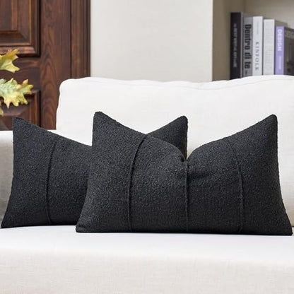 Textured Boucle Throw Pillow Covers 12x20 Inch Set of 2 Black - color: Black, size: 20" x 12" (Pack of 2)