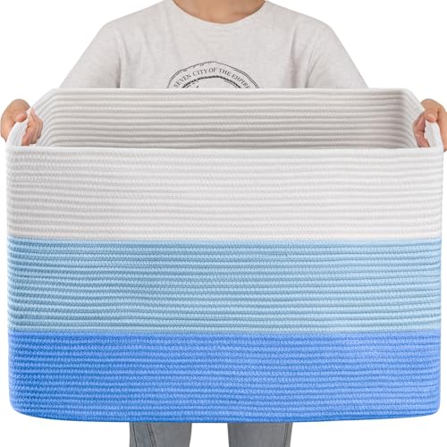 OIAHOMY 108L Extra Large Blanket Basket Dog Toy Basket Gradient Light Blue - color: Gradient Light Blue