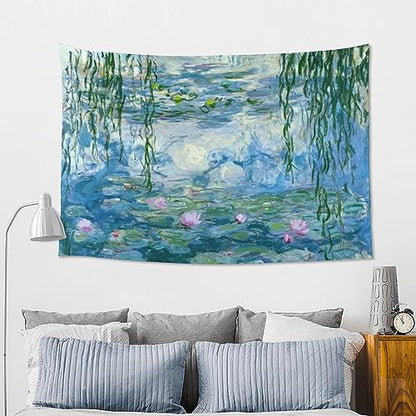 Mutakin Monet Water Lilies Tapestry Wall Hanging Aesthetic For Bedroom Living Room Dorm 60 x 40 in - color: Black3