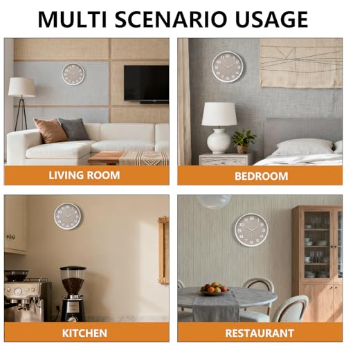 Silent Wall Clock with Large Numbers, 10 Inch Battery Operated Analog Clock with Tempered Glass Burlap Texture Non-Ticking Wall Clocks for Living Room Bedroom Kitchen Office Classroom,White - color: White Brown, size: 10 Inch