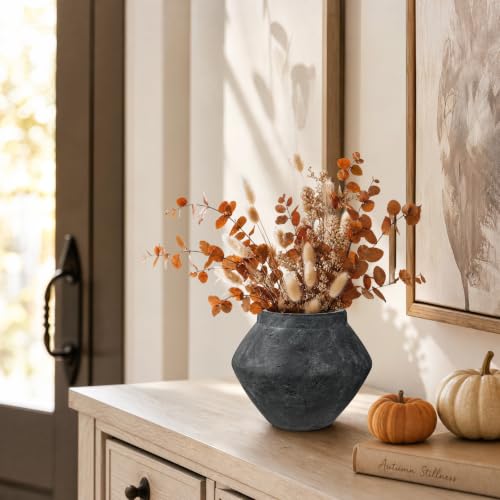Briful Rustic Ceramic Vase 6'' Decorative Charcoal Farmhouse Table Vase - color: Black#748