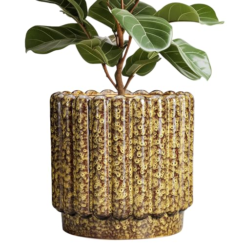 Ceramicfor Ceramic Plant Pots - 12 Inch Planter with Drainage Hole, Large Ceramic Flower Pots for Indoor Plants, Round Planter Outdoor, Living Room Decor, Gifts for Plant Lovers, Yellow - color: Leopard Print Yellow, size: 12 Inch