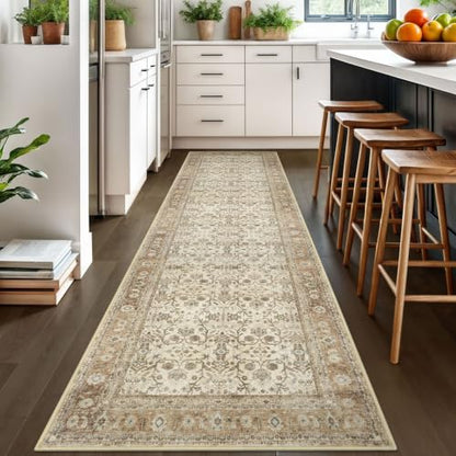 SIILOOM 3x10 Washable Runner Rug, Non Slip Soft Area Rug Hallway Kitchen - color: Beige/Brown, size: 3' x 10' (Runner)