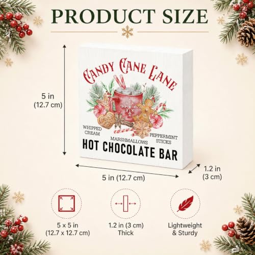 Candy Cane Lane Hot Chocolate Bar Sign, Christmas Kitchen Wood Box Decor - color: Style 19