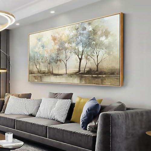 VHMING Abstract Wall Art Artwork Retro Trees Pictures Decor Canvas Painting Framed Ready to Hang Living Room Bedroom and Office Wall Decor 30x60 Inch - color: Light Color, size: 30"L x 60"W
