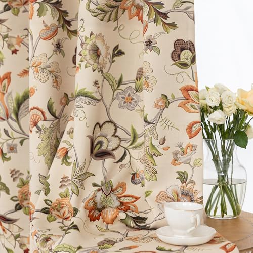 Blackout Curtains for Bedroom, Paisley Floral Pattern Window Drapes 63 Inch Length for Living Room, Thermal Insulated Grommet Curtains, 2 Panels - color: Cashew Floral, size: 52"W x 63"L (Pack of 2)