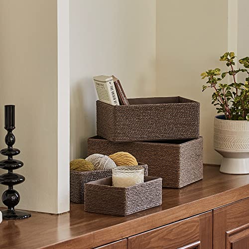 LA JOLIE MUSE Bathroom Basket Organizers, Paper Rope Storage, Brown 4 Pack - color: Brown