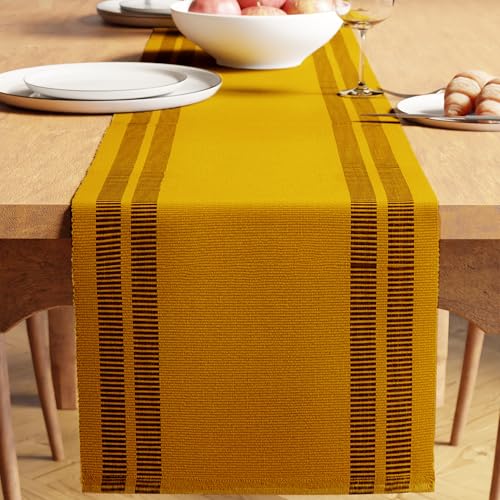 Encasa XO Table Runner, Yarn Dyed Ribbed Cotton 13"x120" - color: Ladder Yellow, size: 13x120 in