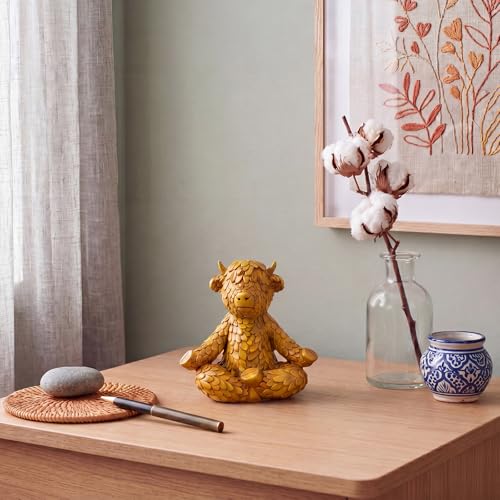 ReliThick Meditation Yoga Figurine 4.9" Highland Cow Meditating Yoga Statue