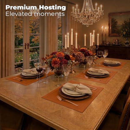 Signature Linen™ by D'Moksha, Rust Placemats Set of 6, 14 x 19 Inch, 100% Pure Linen Table Mats, Hemstitch, Machine Washable Cloth Placemats- Fall, Weddings, Outdoor Hosting - color: Rust, size: Set of 6 (14 X 19 Inch)