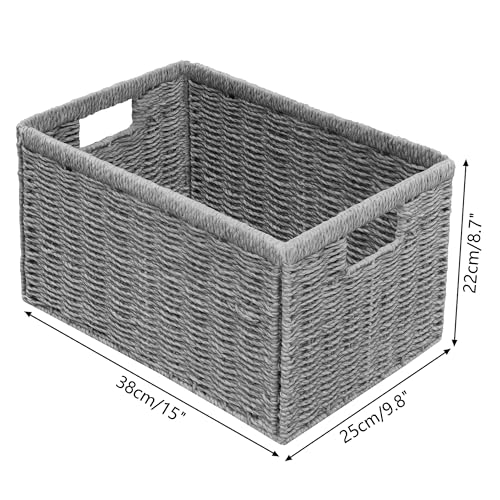 Vagusicc 2 Packs Large Wicker Storage Basket, Closet Storage Baskets Bins for Shelves, Decorative Collapsible Baskets for Organizing Clothes Toy Nursery Bathroom Organizers and Storage, Grey - color: Grey, size: Large
