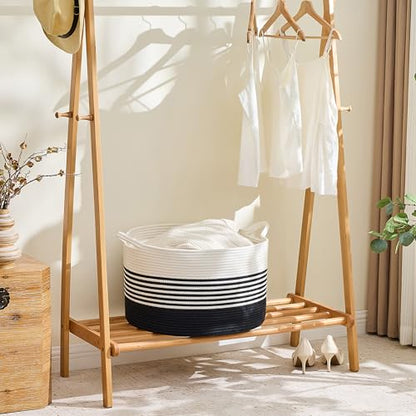 KAKAMAY Large Blanket Basket with Handles, Storage Basket for Living Room - color: Black Stripe