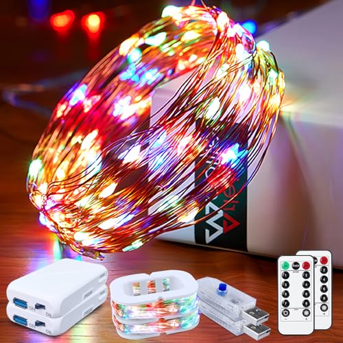 50LED Fairy Lights USB & Battery Powered 2Pack, 16FT Mutilcolor Fairy String Light with 8 Mode & Timer, Cuttable Copper Wire Waterproof Twinkle Light Indoor Outdoor for Bedroom Wedding Christmas Decor - color: Mutilcolor, size: 2 Pack
