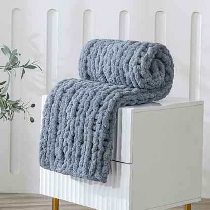 WESHIONGOO Chunky Knit Blanket Throw for Couch Bed 40"×40" Dusty Blue - color: Dusty Blue, size: 40"x40"(Small Size Throw)