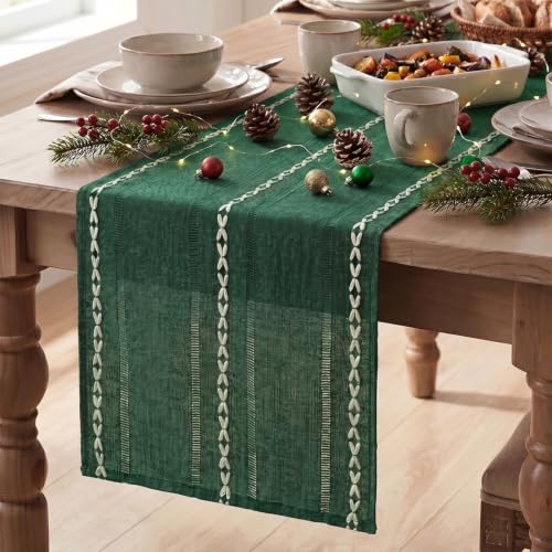 Artoid Mode Green Rustic Cotton Linen Table Runner 13x36 Inch - color: Green, size: 13" x 36"