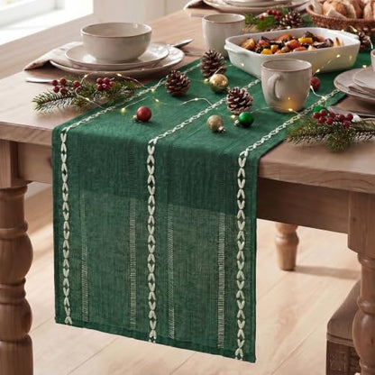 Artoid Mode Green Rustic Cotton Linen Table Runner 13x36 Inch - color: Green, size: 13" x 36"