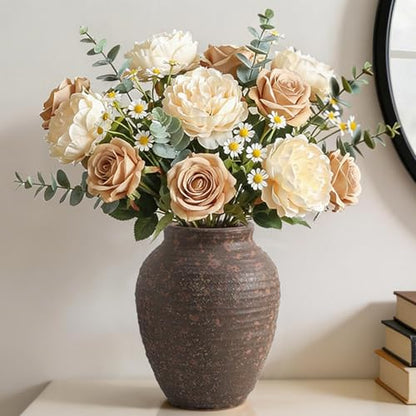 Ceramic Flower Vase, 7.4 Inch Rustic Farmhouse Pottery Decor - color: 205-2-7.4in