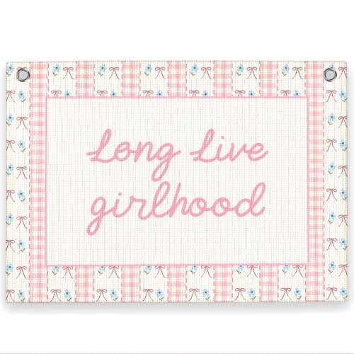 Little Girl Room Decor Long Live Girlhood Linen Banner Wall Decor 30x20 ln - color: Long