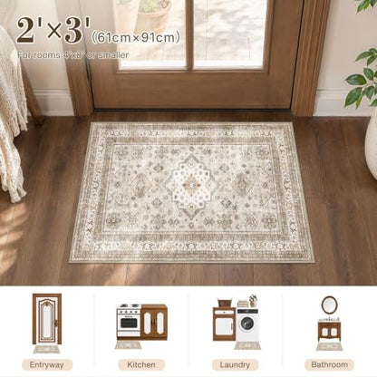 cotiled 2x3 Area Rug for Living Room, Washable, Traditional, Beige - color: Beige, size: 2' x 3' (Rectangular)
